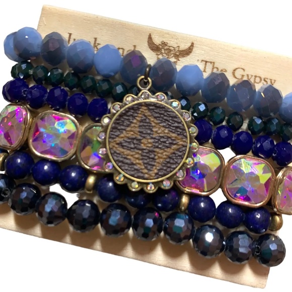 Blue Breeze Upcycled Stacked Bracelet - Picture 2 of 2